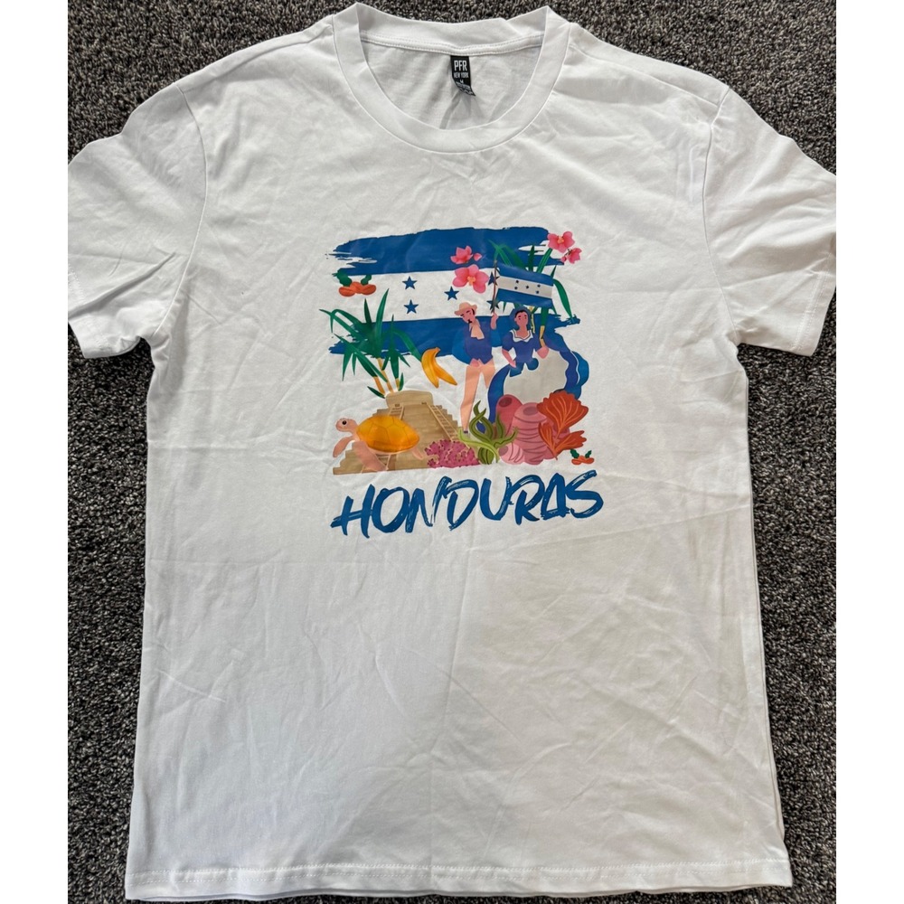 PFR New York Honduras Graphic T-Shirt Mens Medium White Cotton Short Sleeve Tee